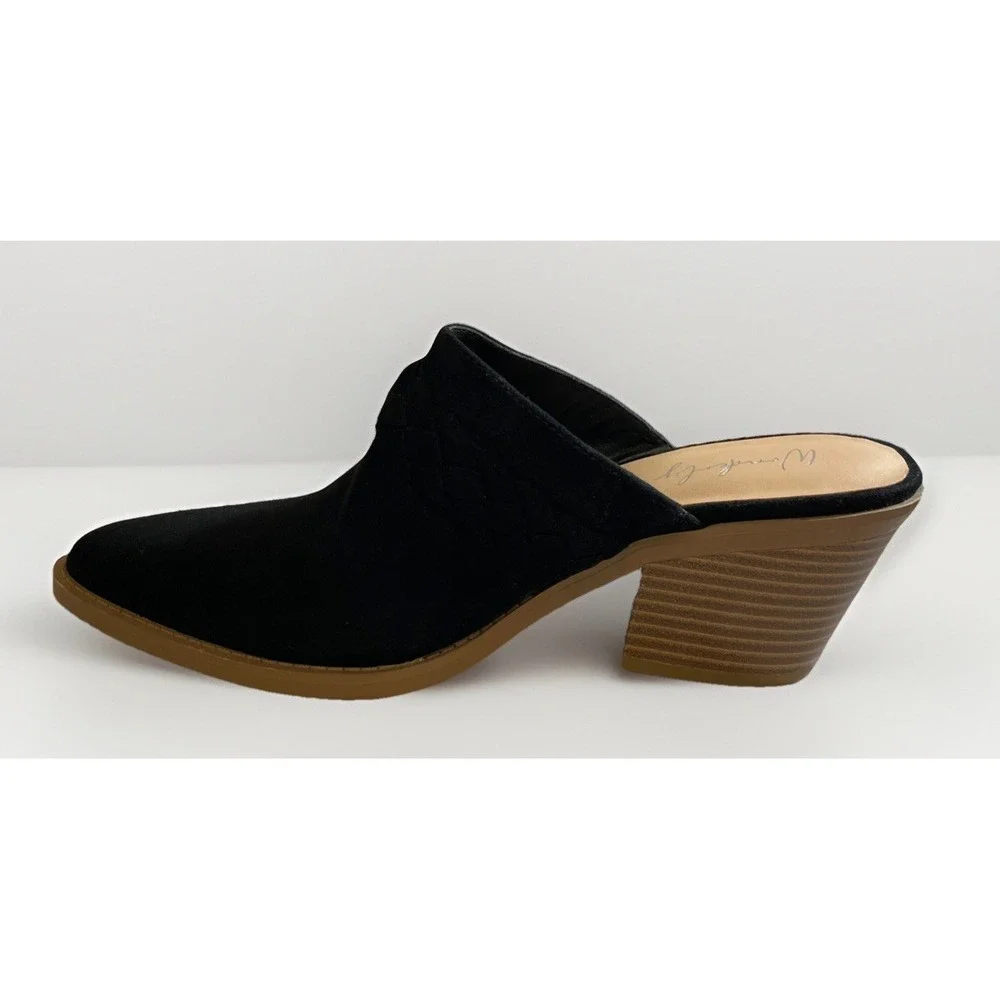 Wonderly Black Faux Suede Lasso Heeled Mules Women's 7.5  M Southwestern Braided - Picture 6 of 10
